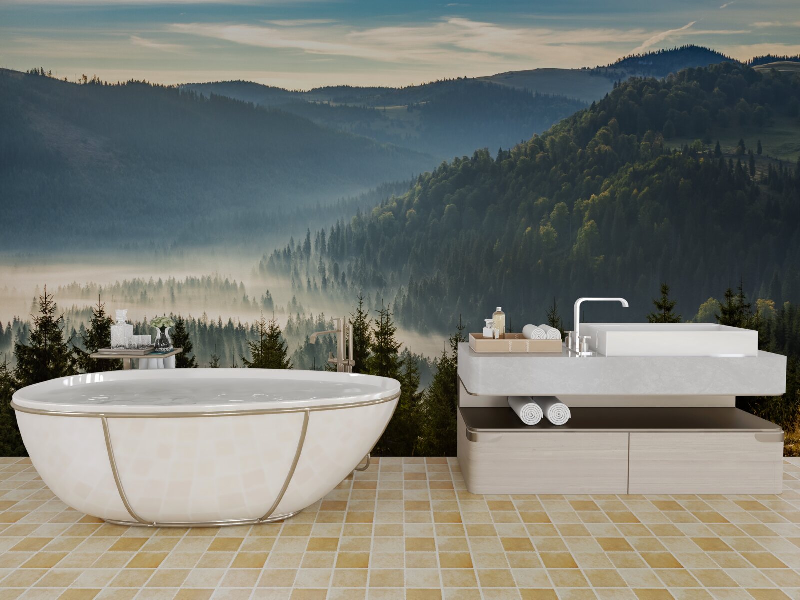 Фотошпалери густий осінній ліс оповитий густим туманом