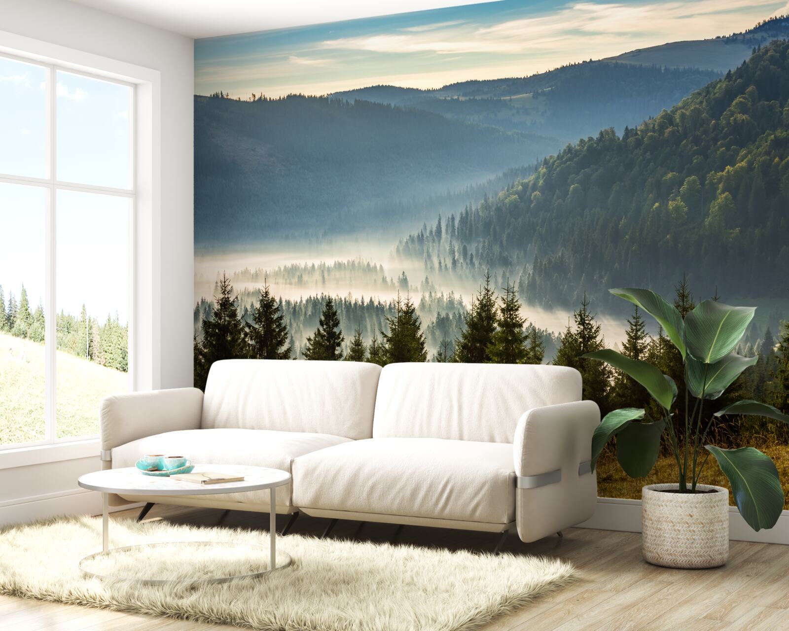 Фотошпалери густий осінній ліс оповитий густим туманом