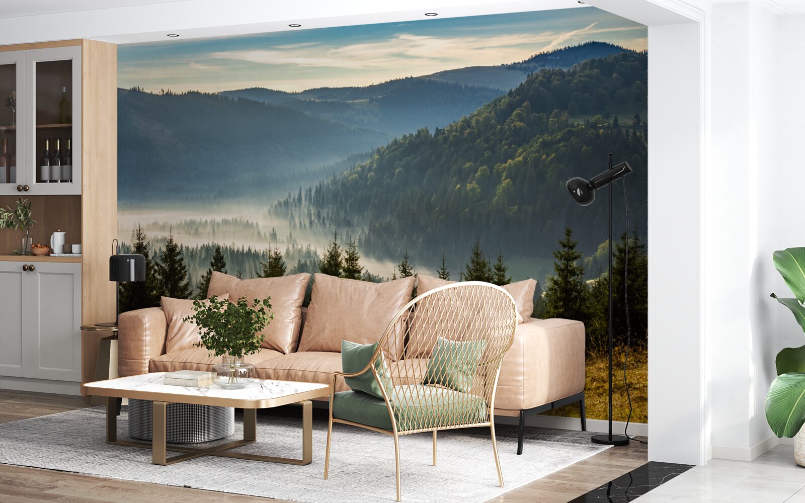 Фотошпалери густий осінній ліс оповитий густим туманом