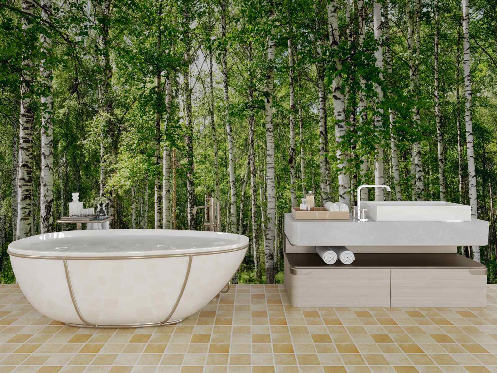 Фотошпалери стрункий березовий гай