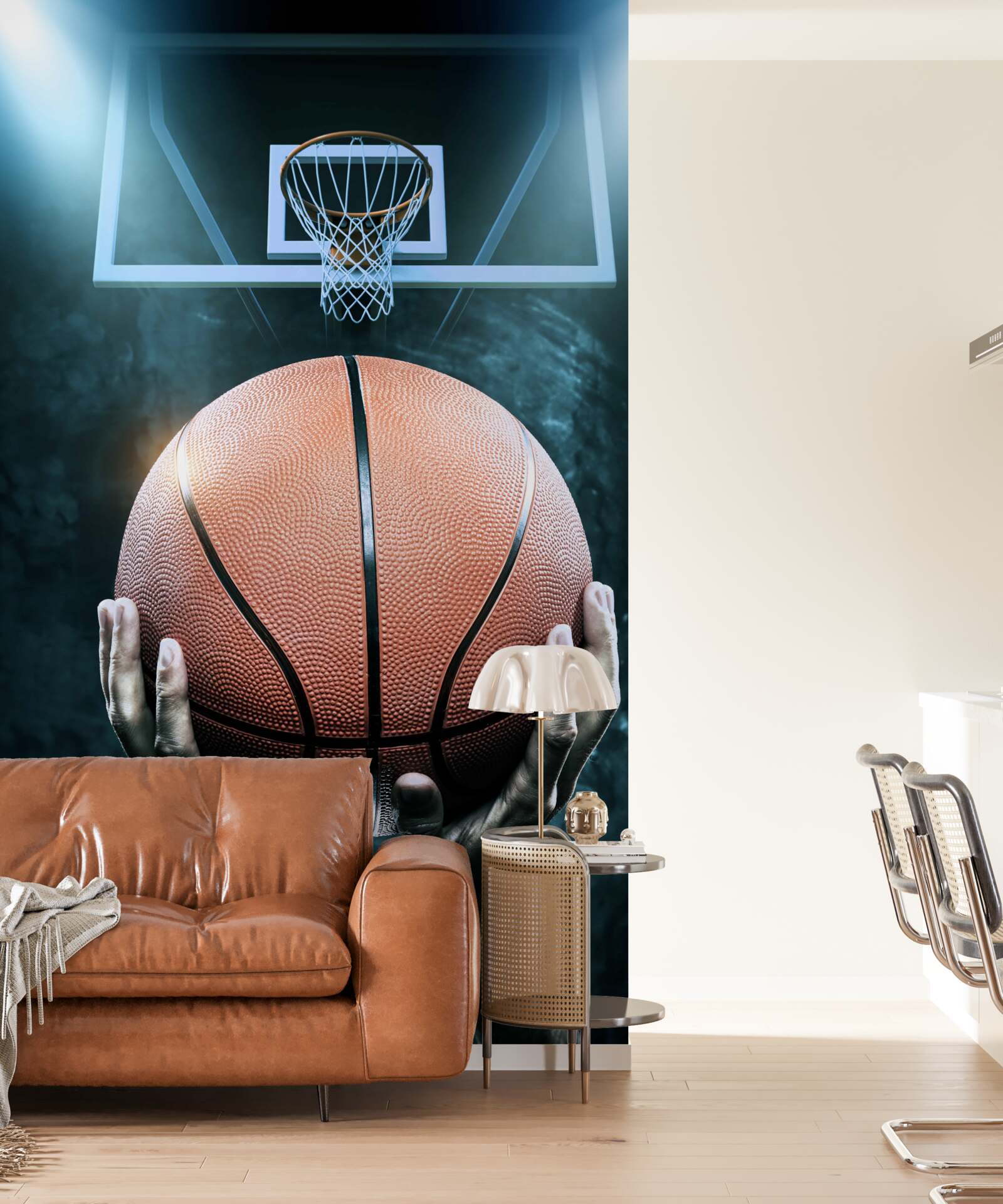 Фотошпалери на задньому плані обруча міститься баскетбольний м'яч