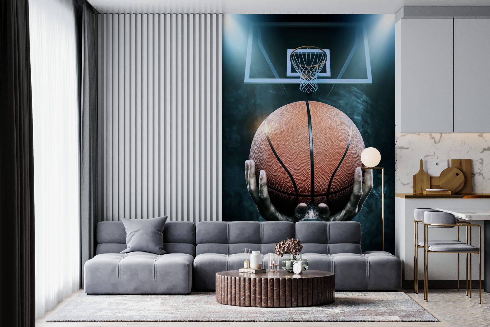 Фотошпалери на задньому плані обруча міститься баскетбольний м'яч