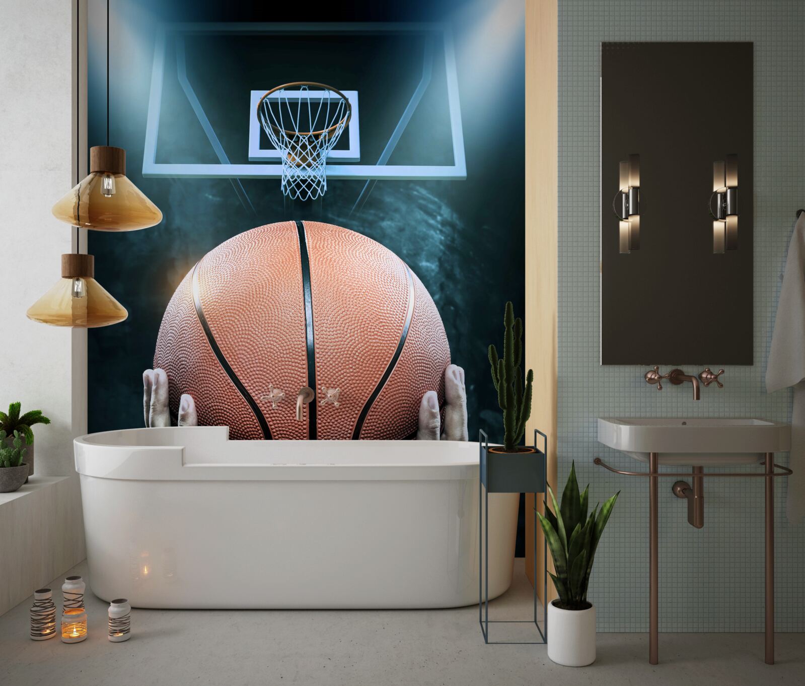 Фотошпалери на задньому плані обруча міститься баскетбольний м'яч