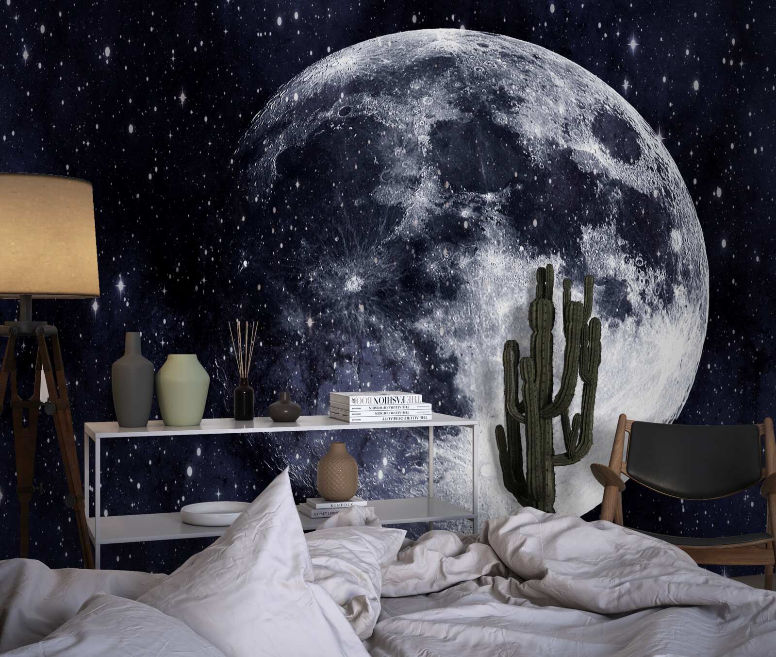 Фотошпалери серед зірок видно велике зображення Місяця