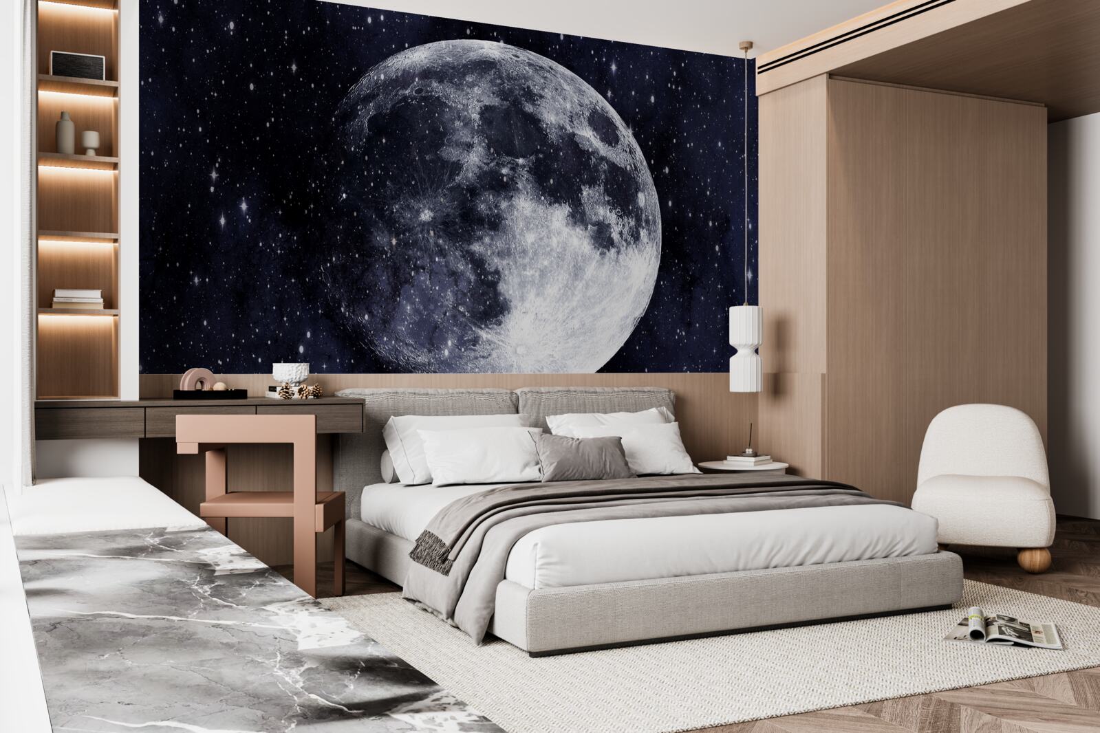 Фотошпалери серед зірок видно велике зображення Місяця