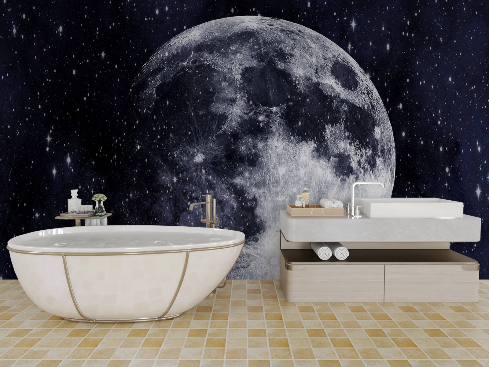 Фотошпалери серед зірок видно велике зображення Місяця