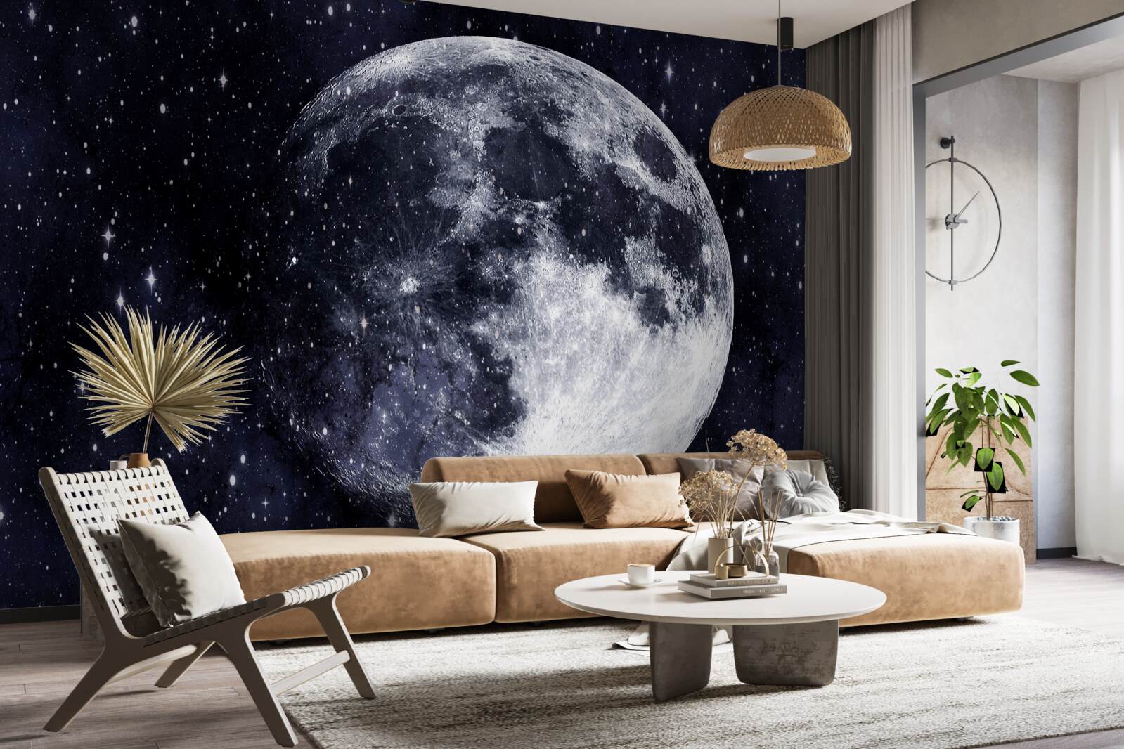 Фотошпалери серед зірок видно велике зображення Місяця