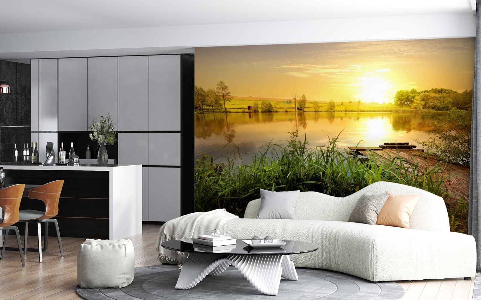 Фотошпалери яскравий світанок над тихим озером