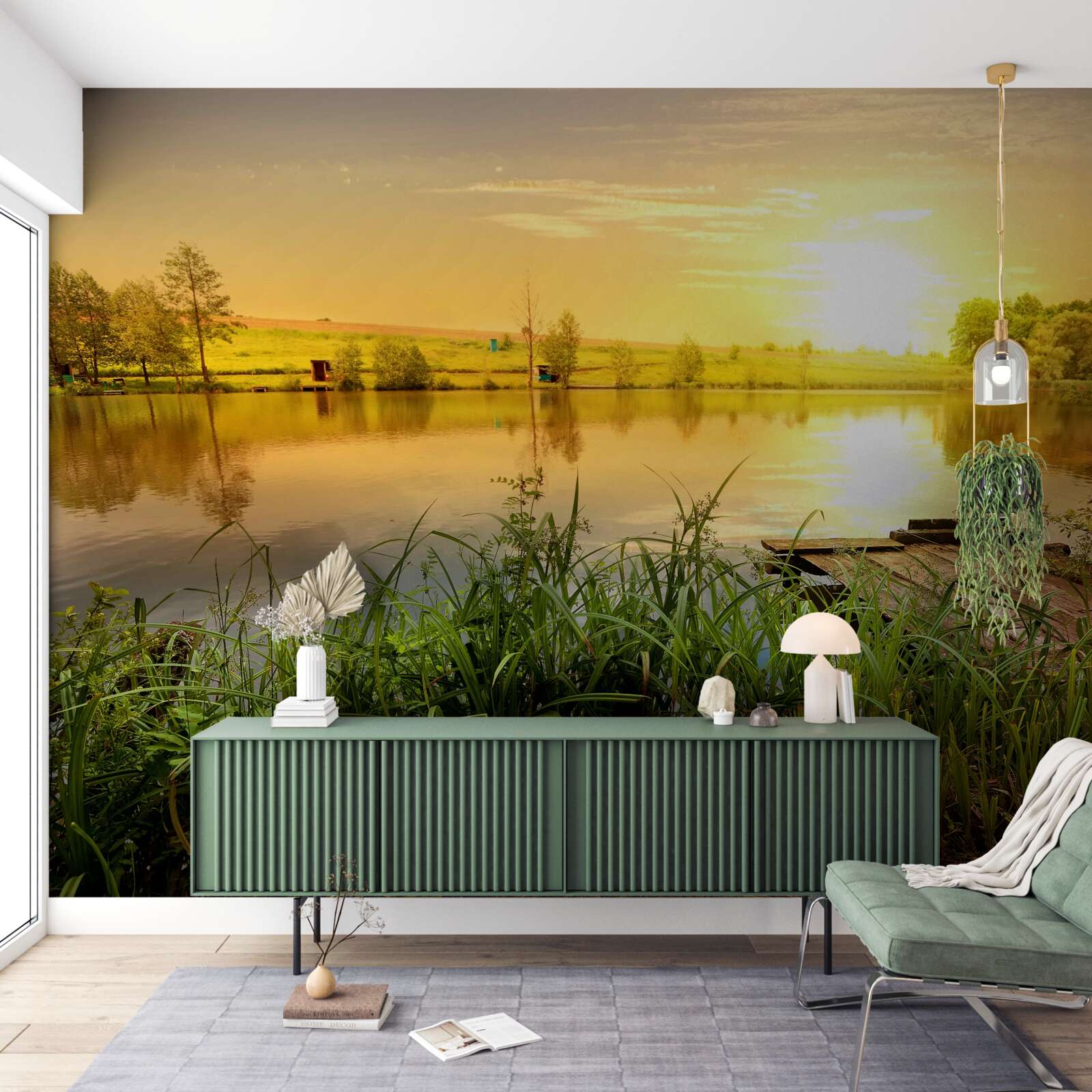 Фотошпалери яскравий світанок над тихим озером