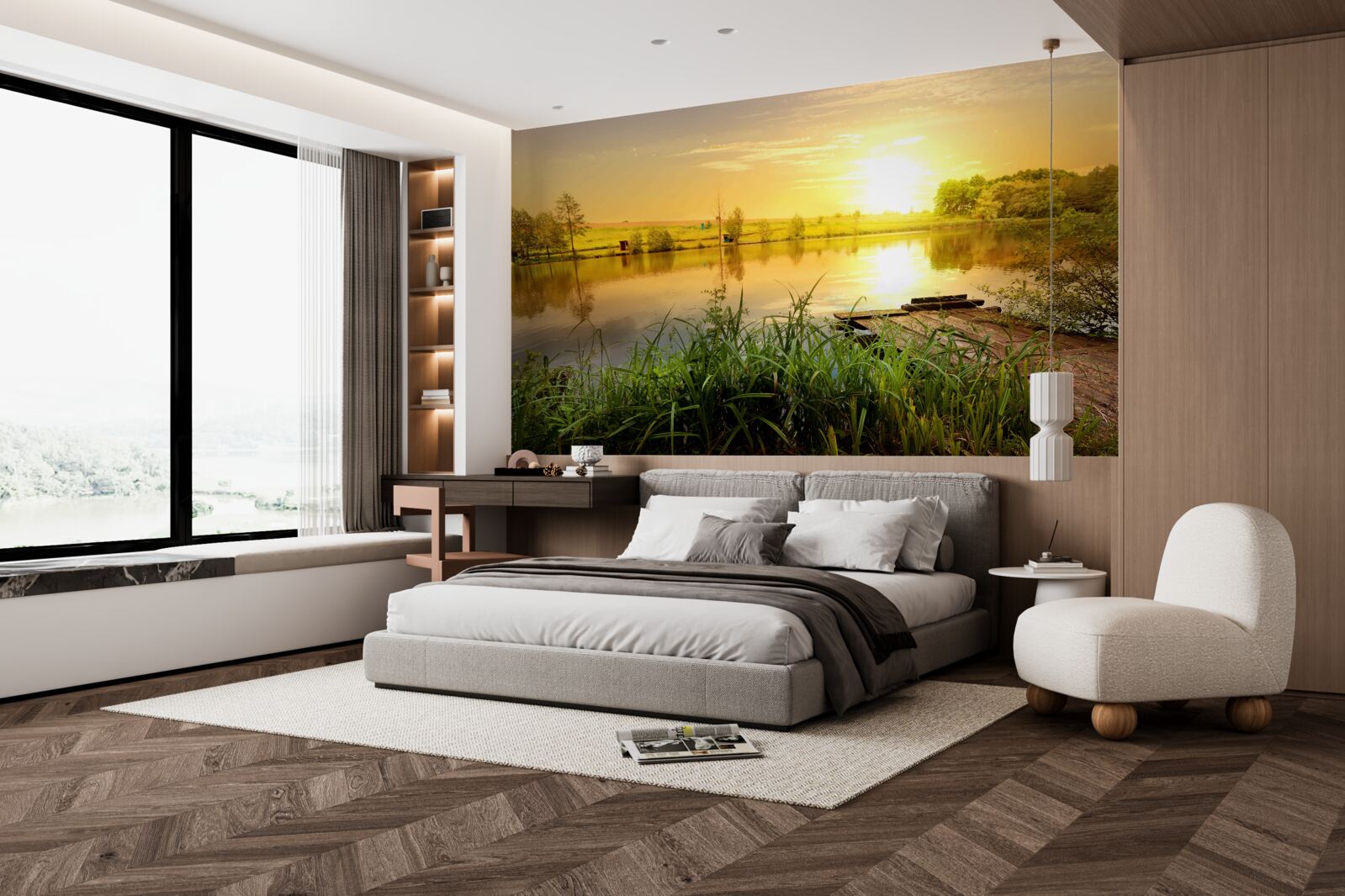 Фотошпалери яскравий світанок над тихим озером