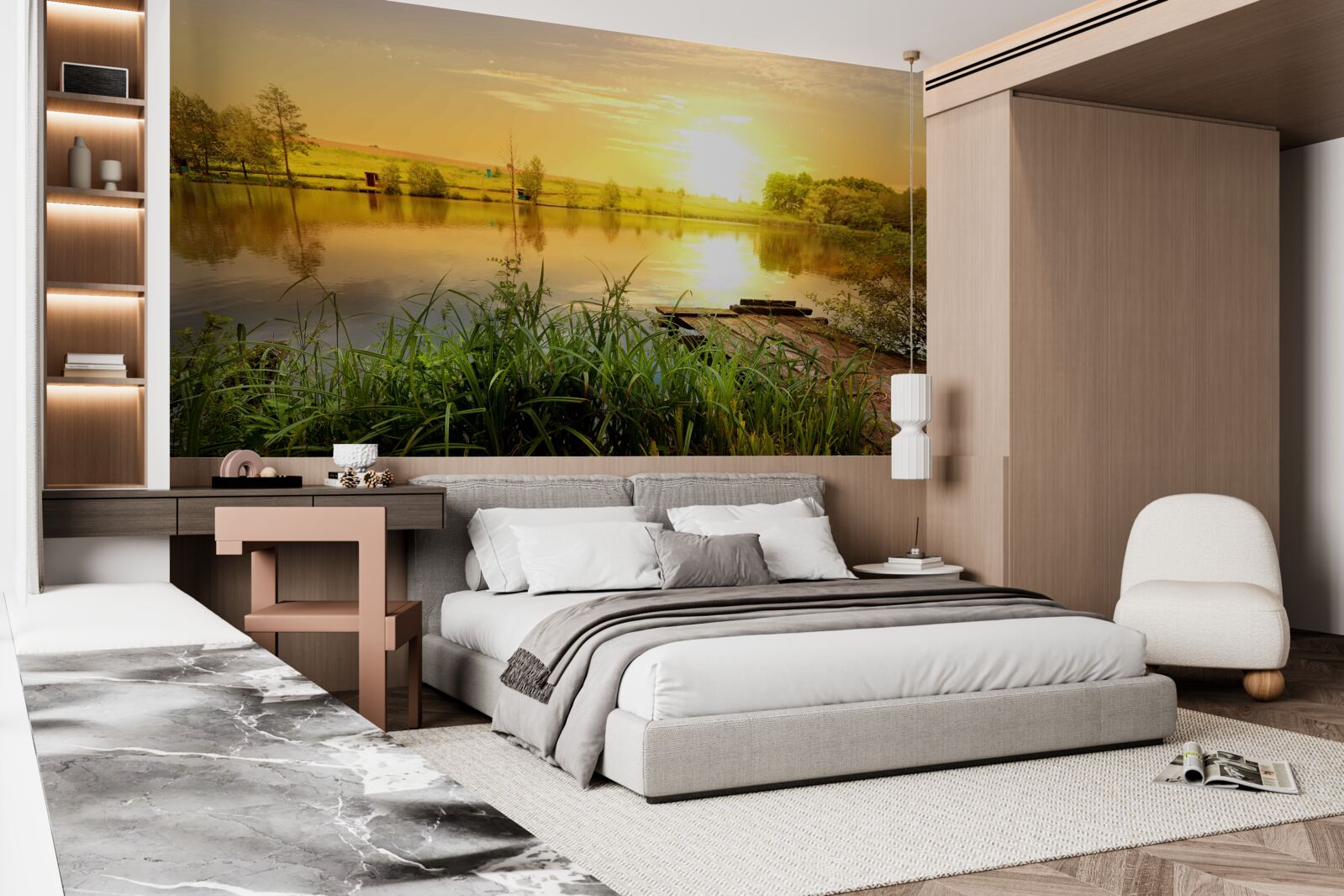 Фотошпалери яскравий світанок над тихим озером