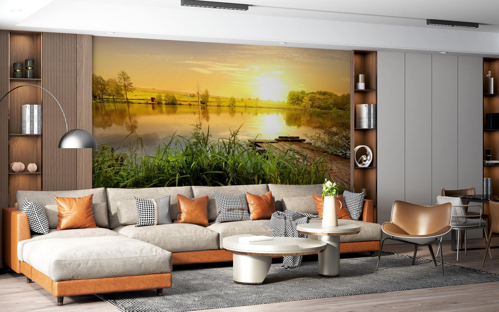 Фотошпалери яскравий світанок над тихим озером