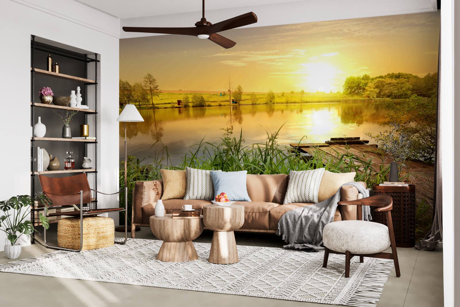 Фотошпалери яскравий світанок над тихим озером