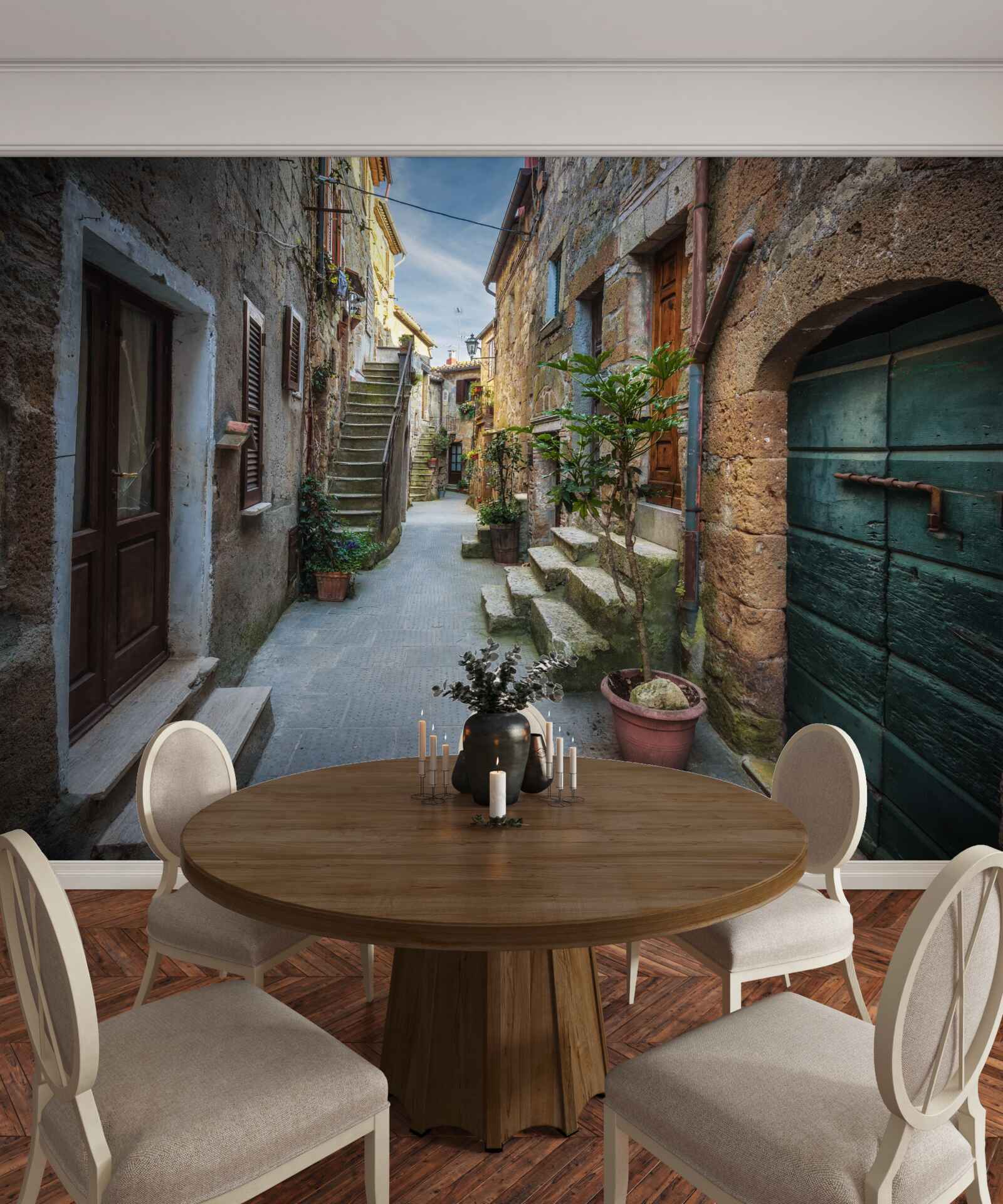 Фотошпалери історична вулиця з каменю в сутінках