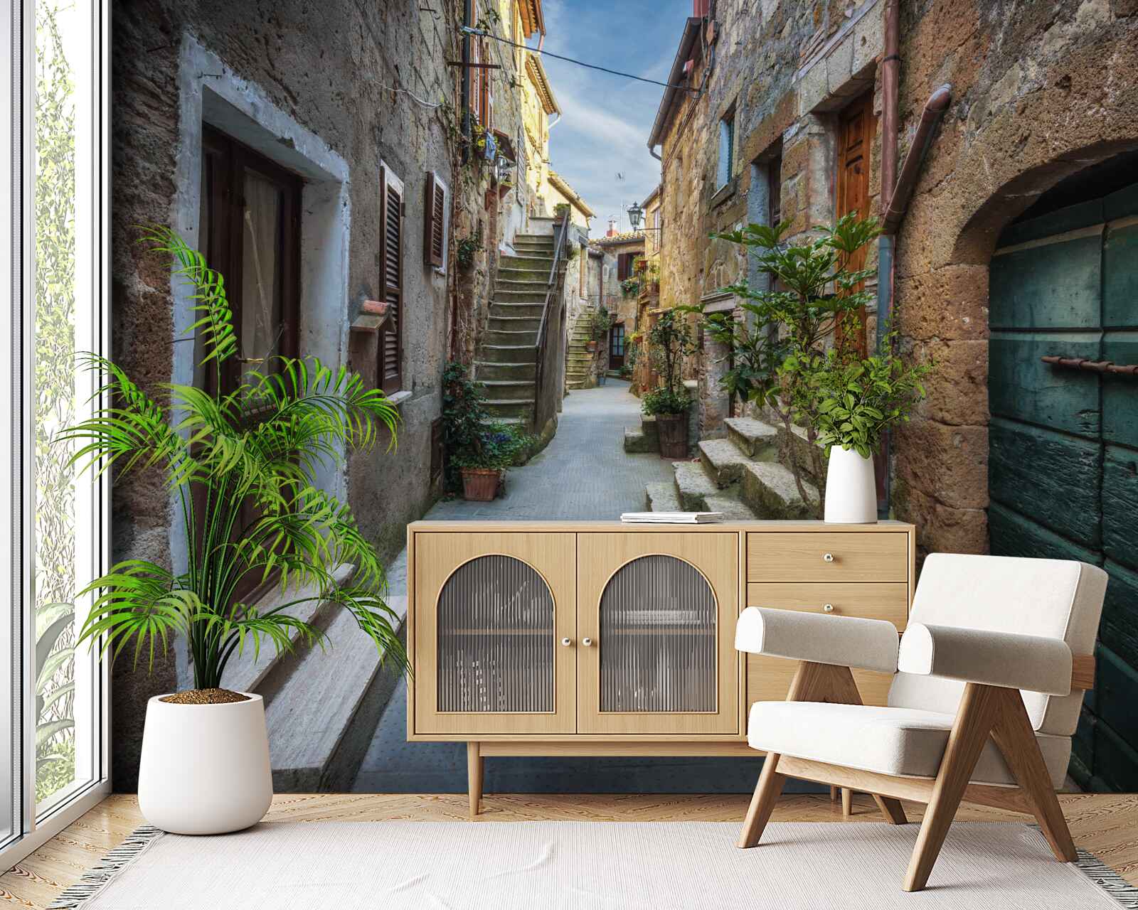 Фотошпалери історична вулиця з каменю в сутінках