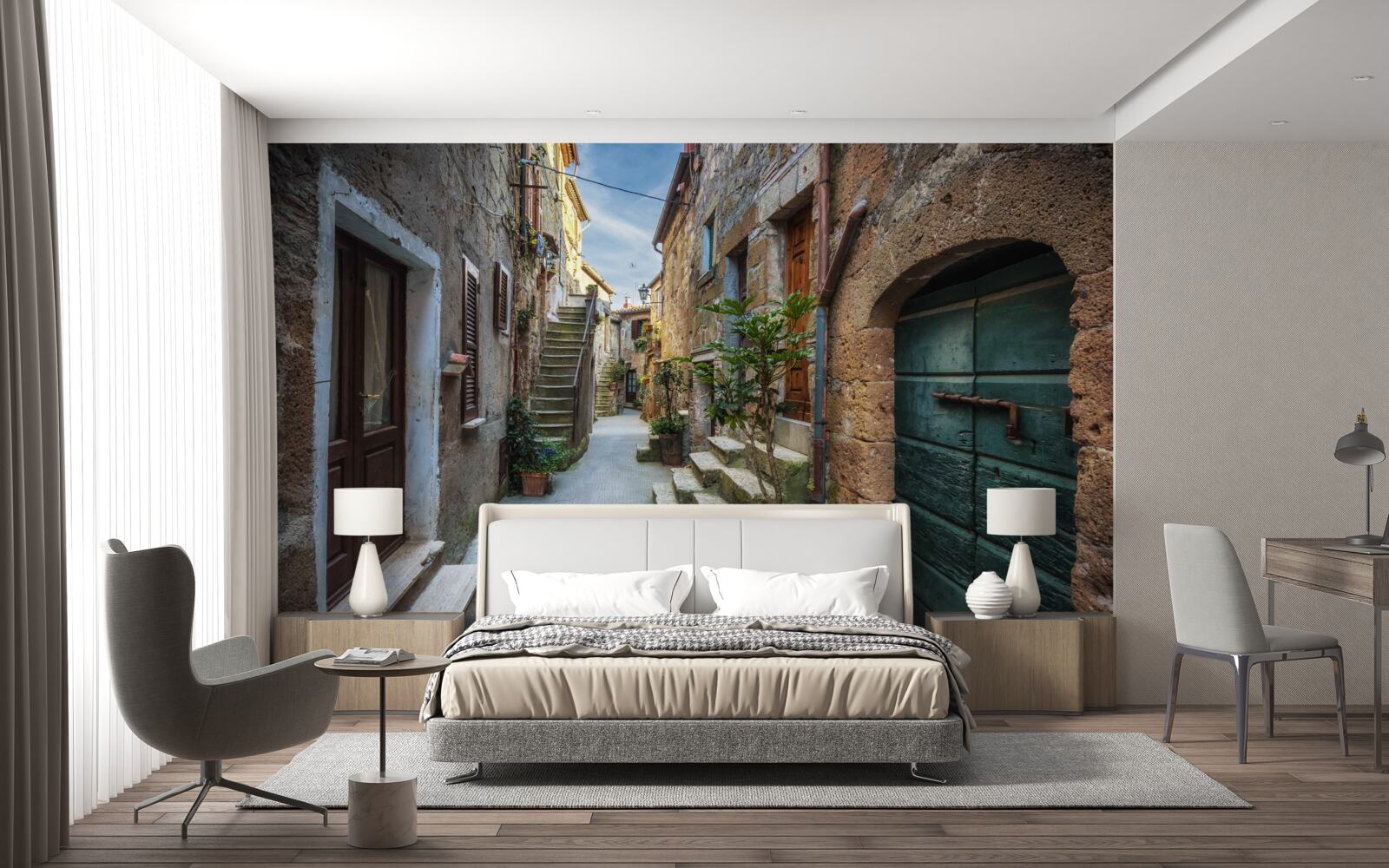 Фотошпалери історична вулиця з каменю в сутінках