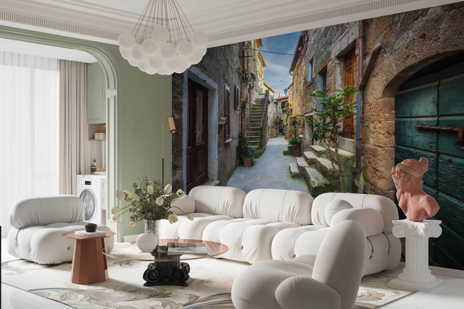 Фотошпалери історична вулиця з каменю в сутінках