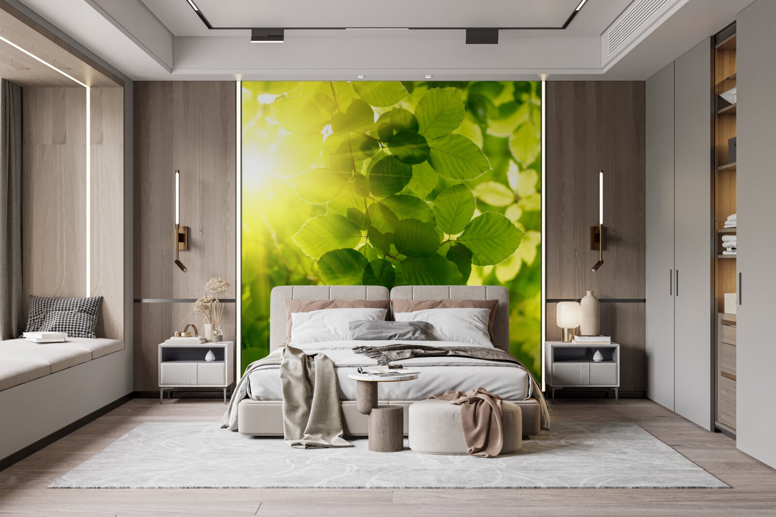 Фотошпалери ранкове світло сонця вітає зелене листя