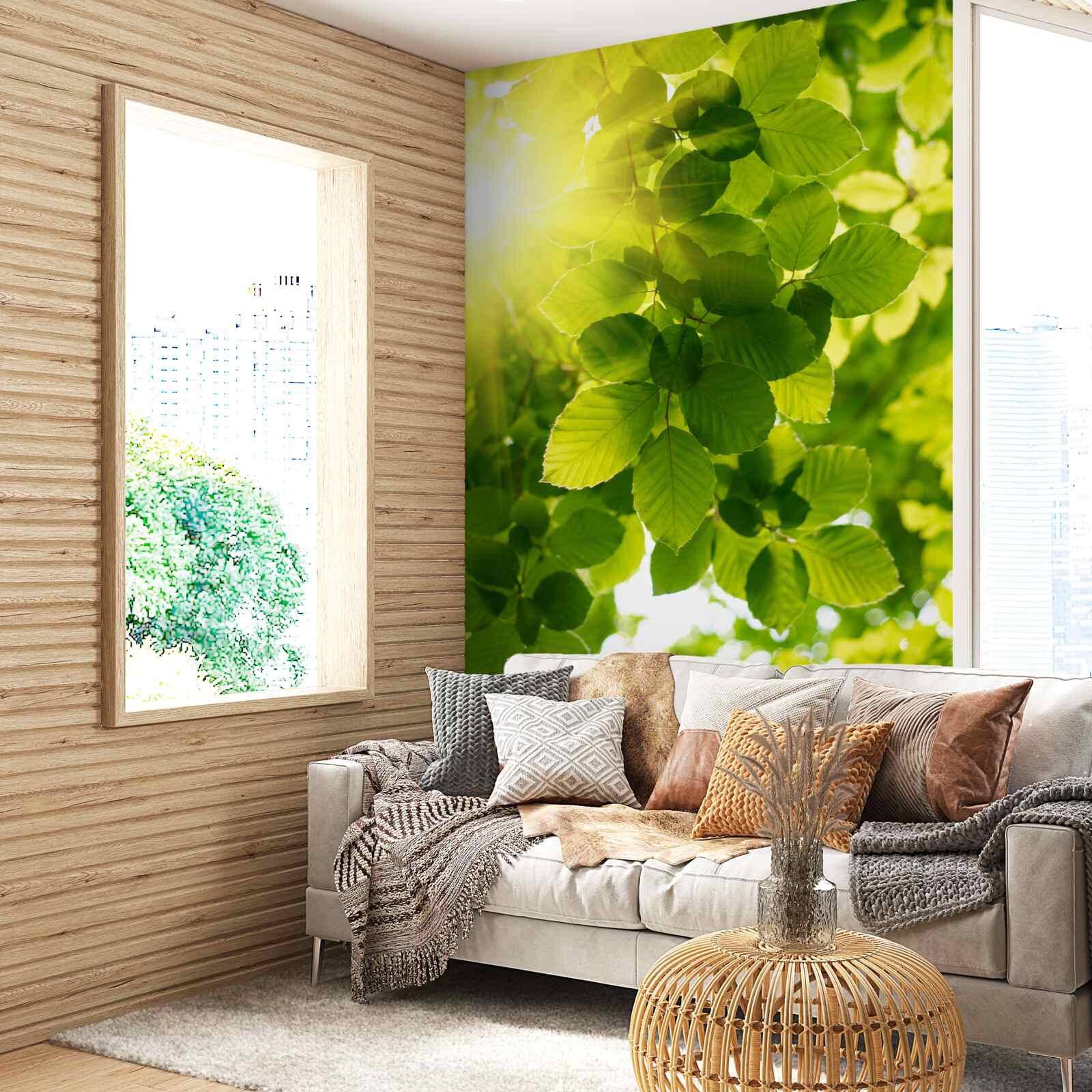 Фотошпалери ранкове світло сонця вітає зелене листя