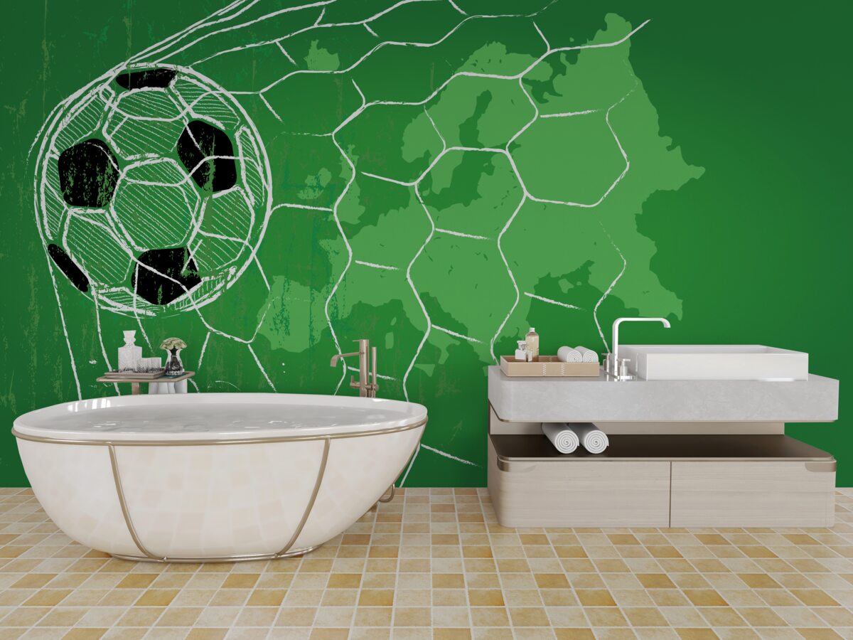 Фотошпалери контур футбольного м'яча та сітки, що виділяється на зеленому тлі