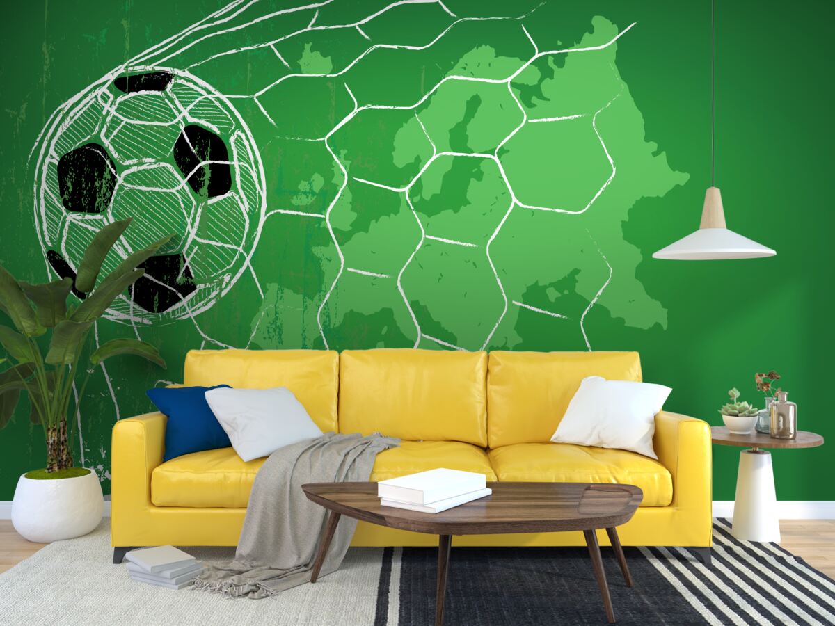 Фотошпалери контур футбольного м'яча та сітки, що виділяється на зеленому тлі