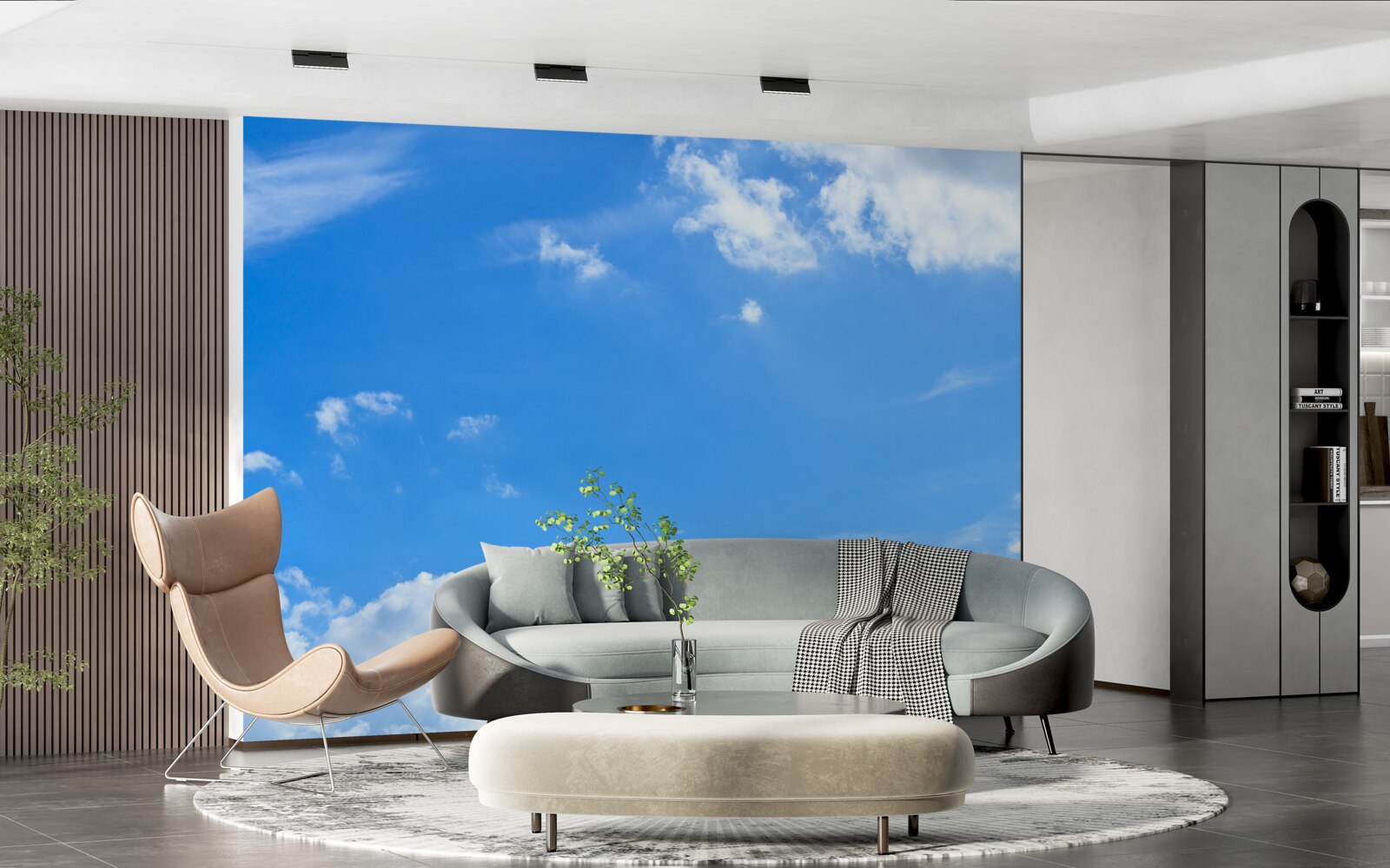 Фотошпалери небесна блакить з білосніжними хмарами