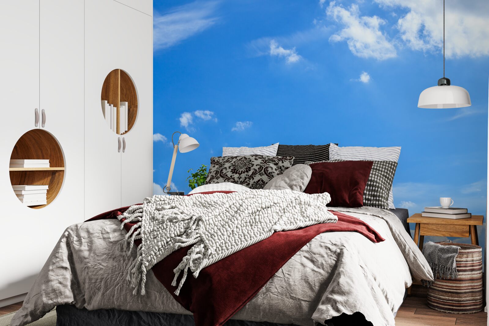 Фотошпалери небесна блакить з білосніжними хмарами