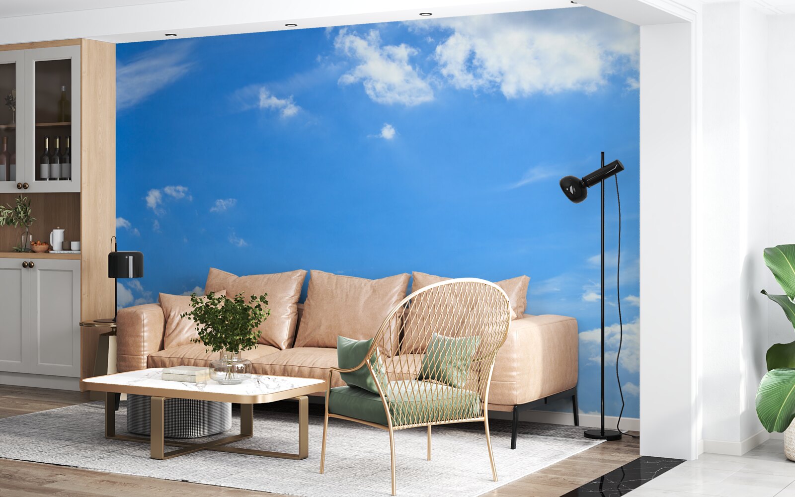 Фотошпалери небесна блакить з білосніжними хмарами