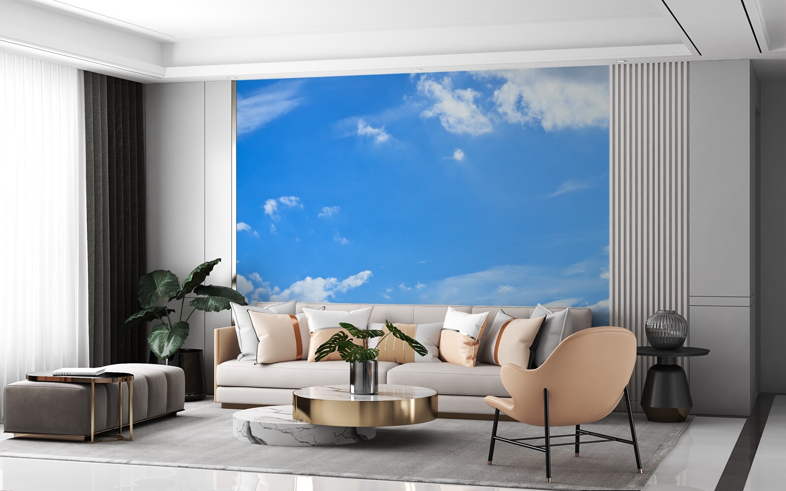 Фотошпалери небесна блакить з білосніжними хмарами