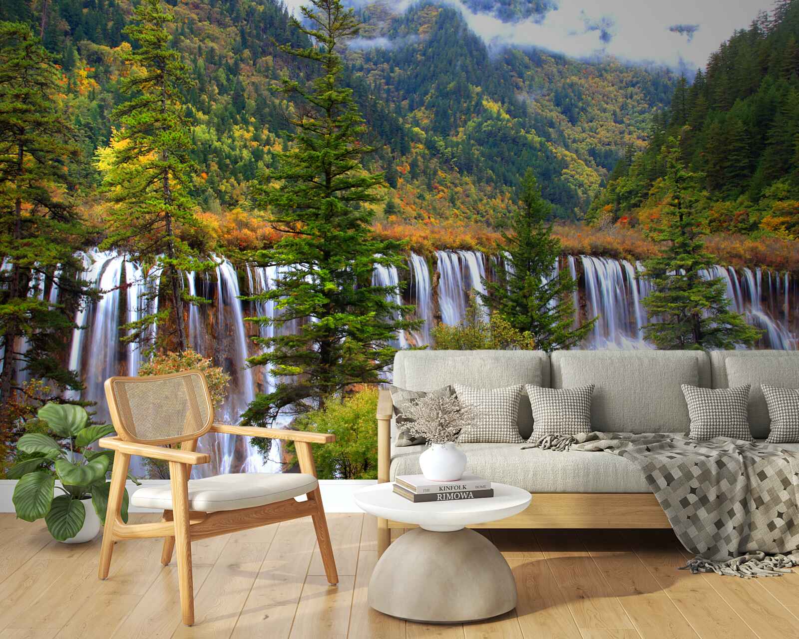 Фотошпалери величезний водоспад, що стікає зі схилу гори