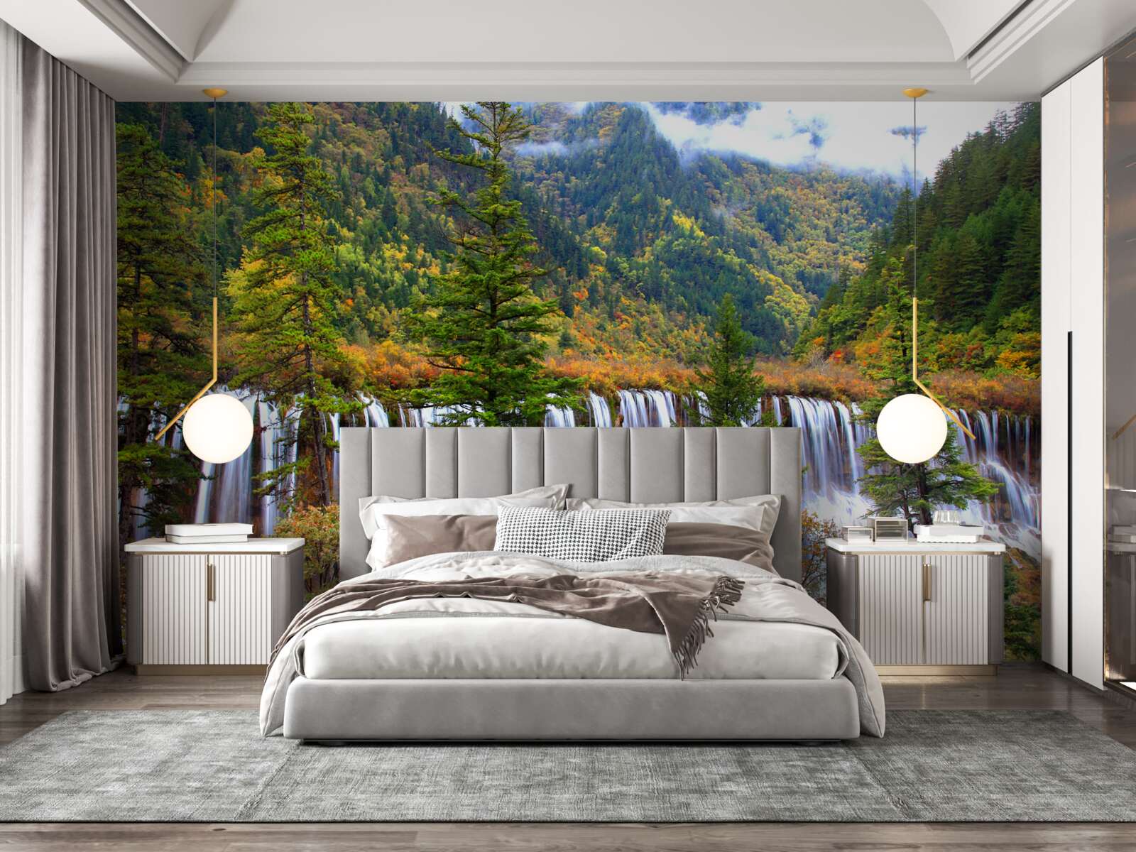 Фотошпалери величезний водоспад, що стікає зі схилу гори