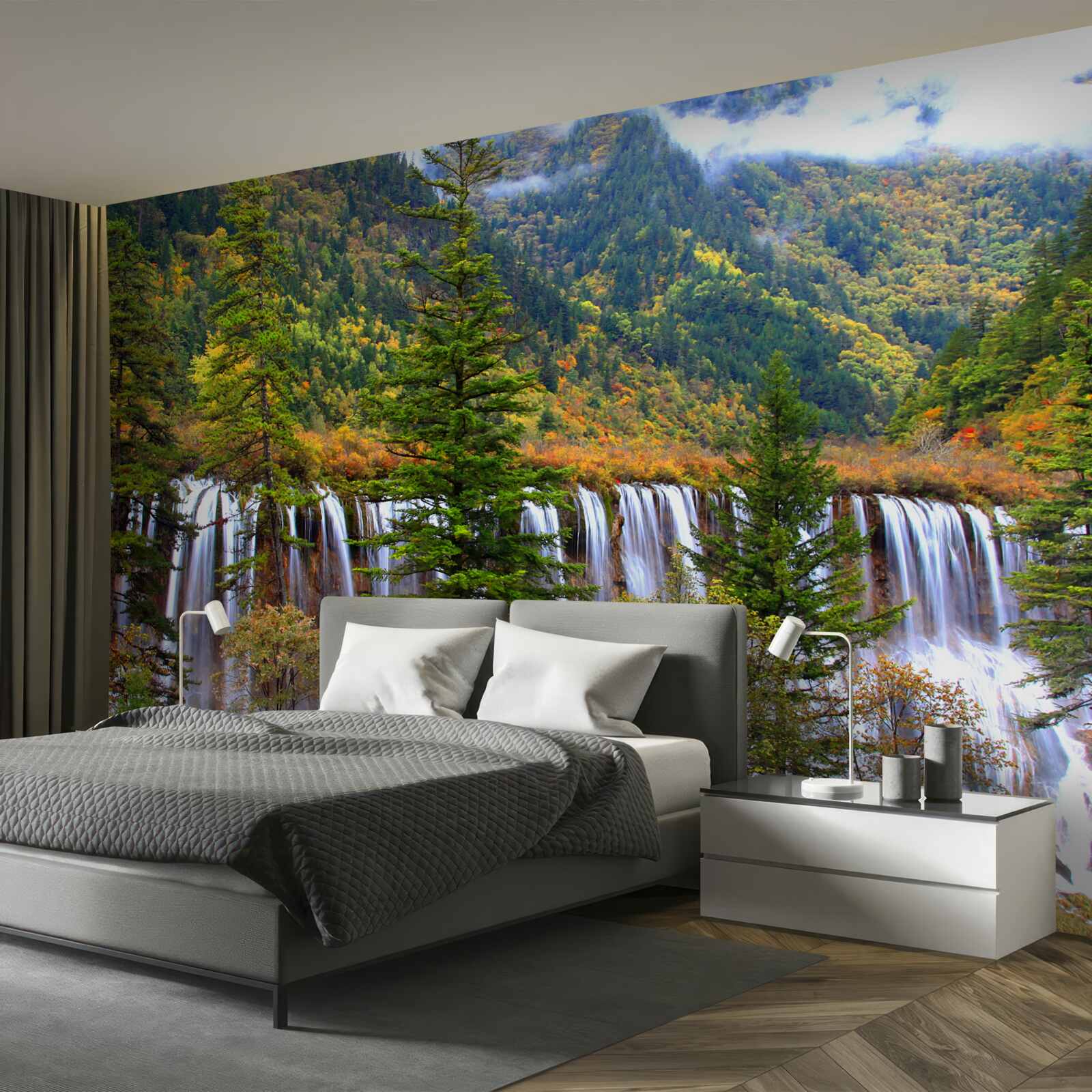 Фотошпалери величезний водоспад, що стікає зі схилу гори