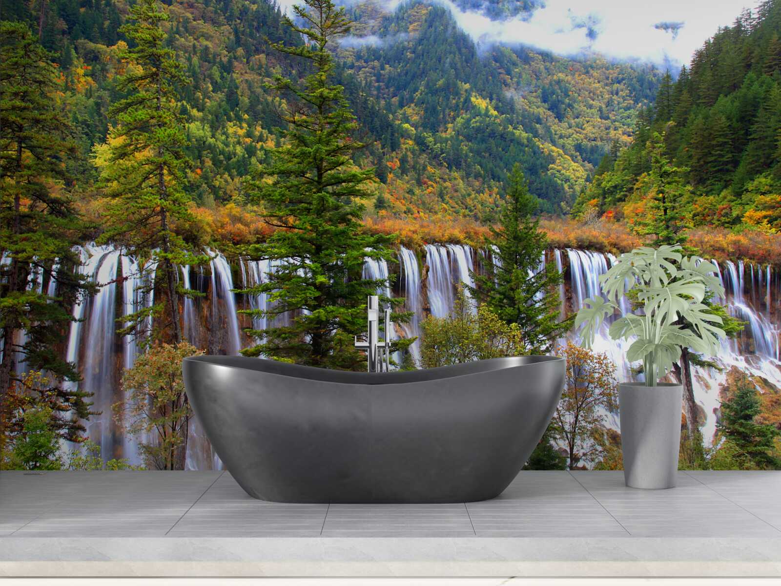 Фотошпалери величезний водоспад, що стікає зі схилу гори