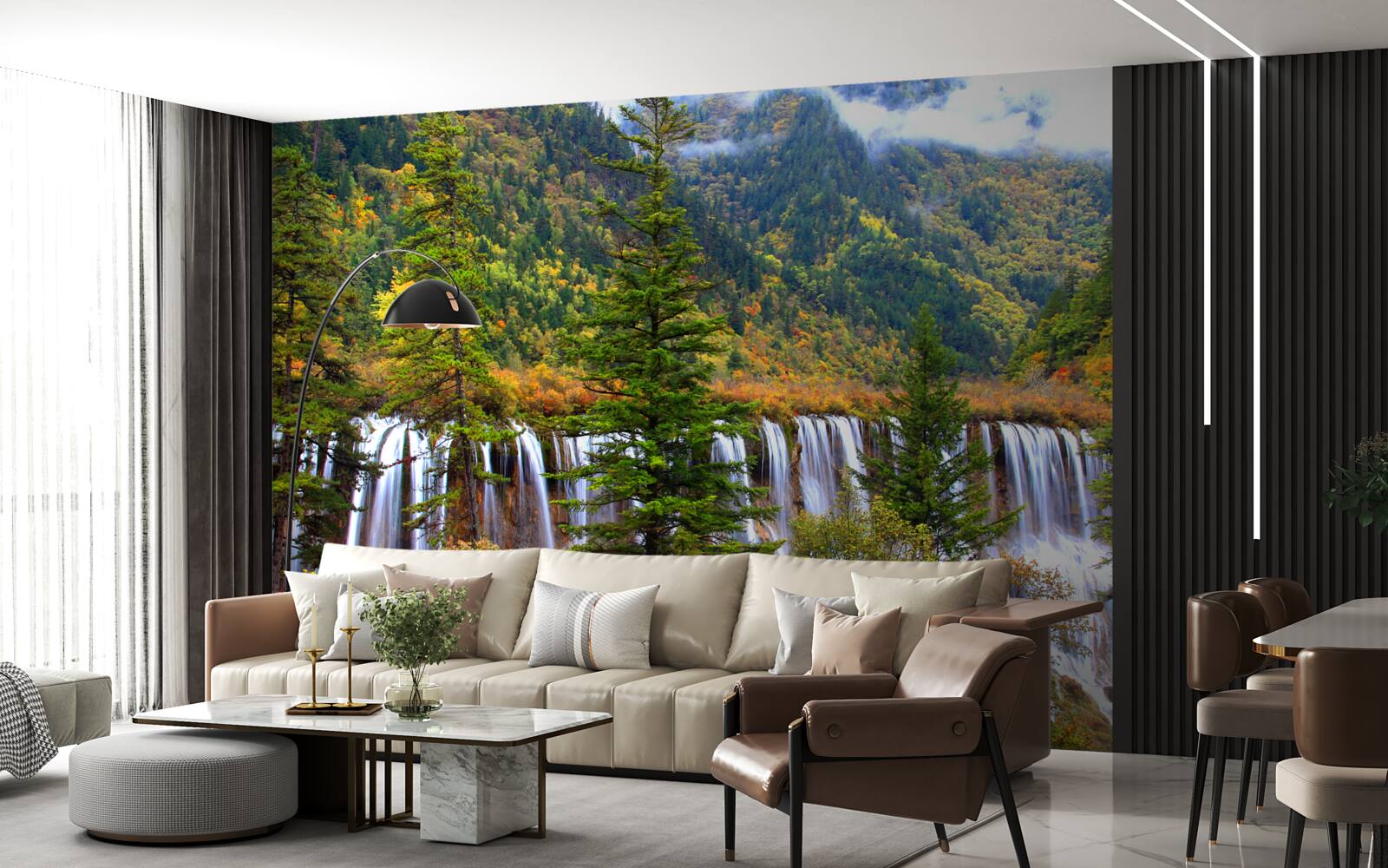 Фотошпалери величезний водоспад, що стікає зі схилу гори