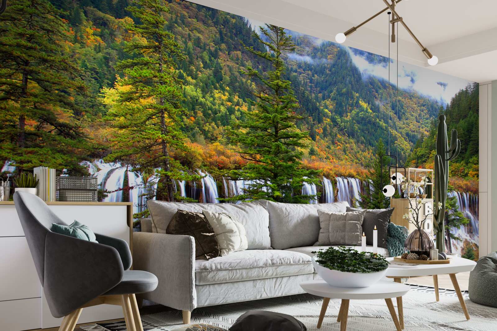 Фотошпалери величезний водоспад, що стікає зі схилу гори