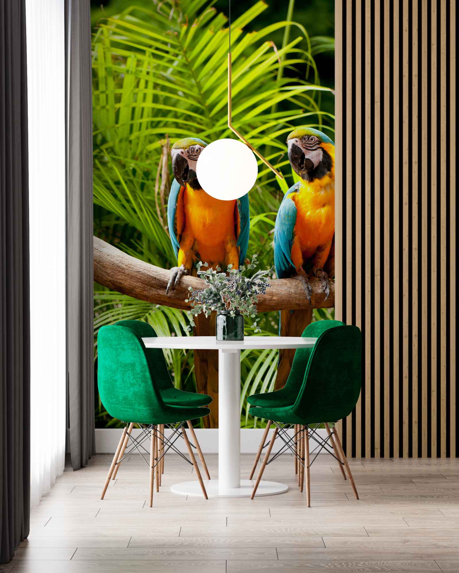 Фотошпалери два ари сидять на пальмових гілках