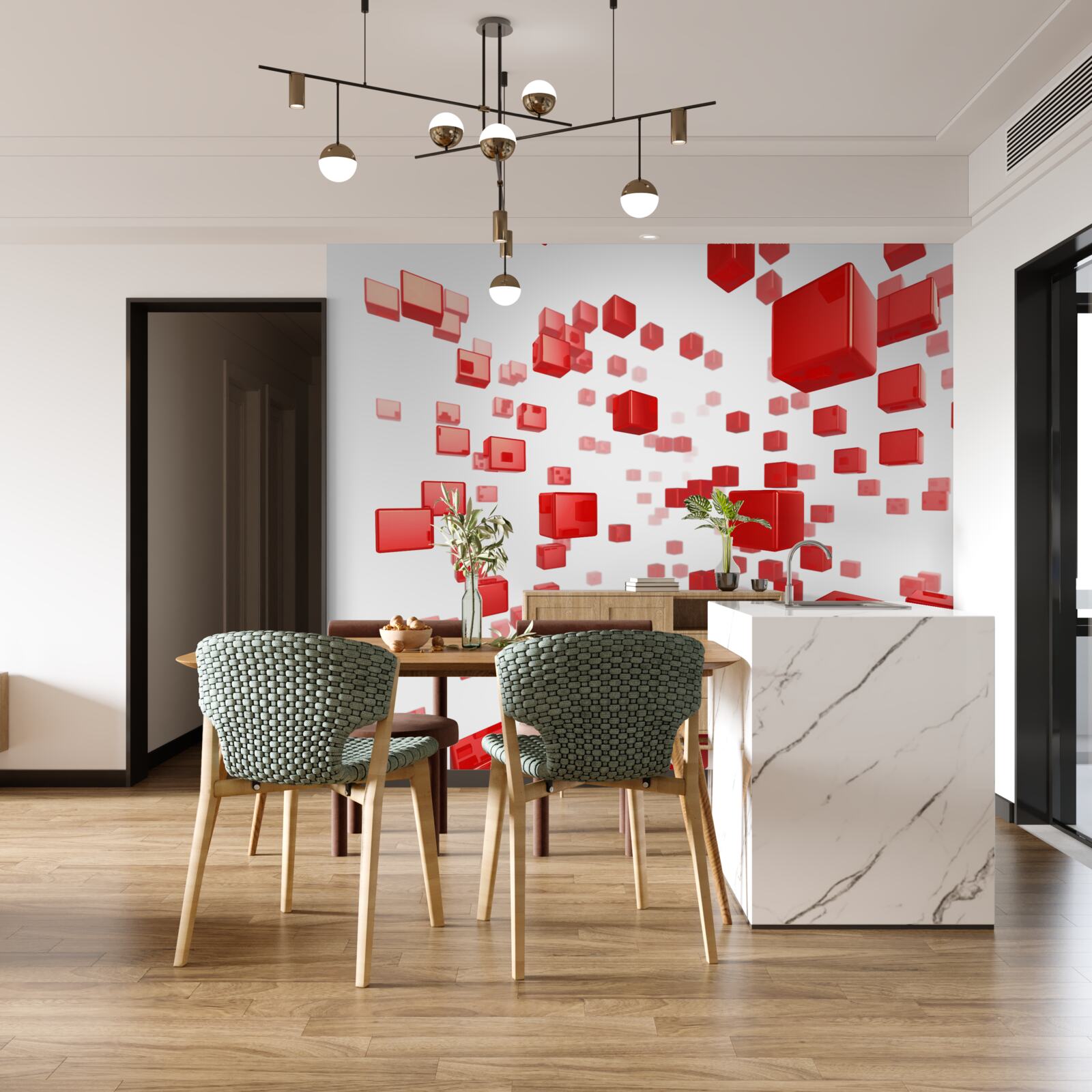 Фотошпалери ростуть яскраво-червоні квадрати