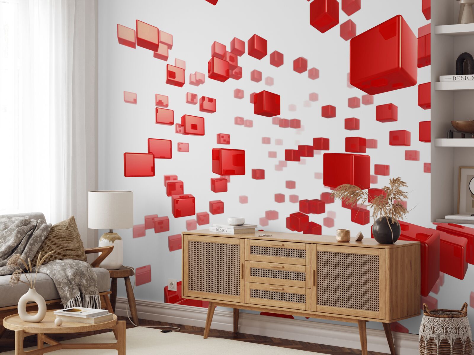 Фотошпалери ростуть яскраво-червоні квадрати