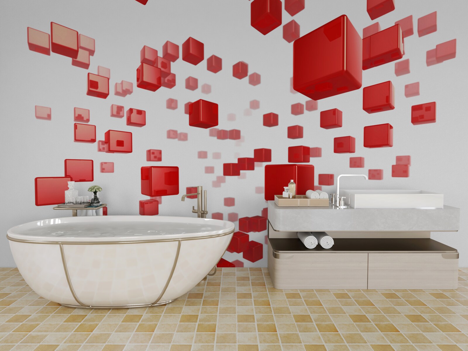 Фотошпалери ростуть яскраво-червоні квадрати