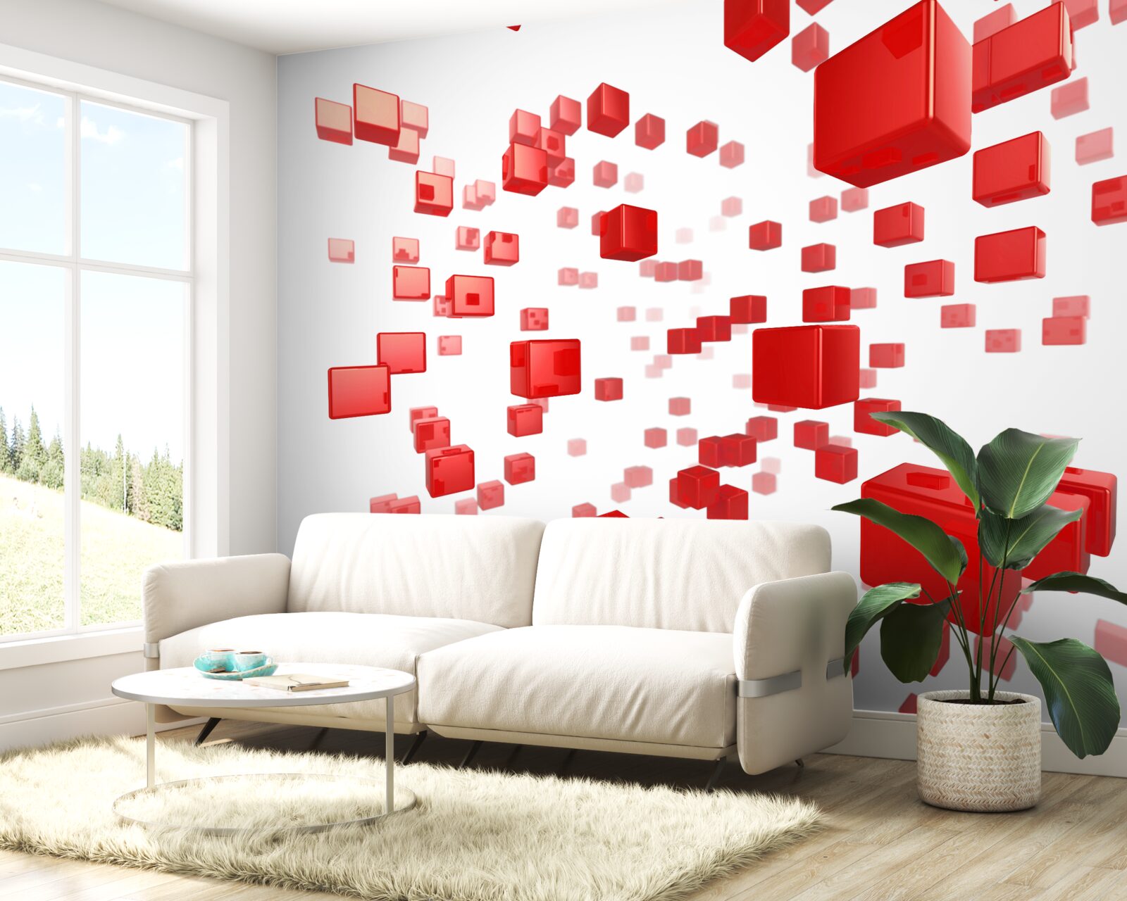 Фотошпалери ростуть яскраво-червоні квадрати