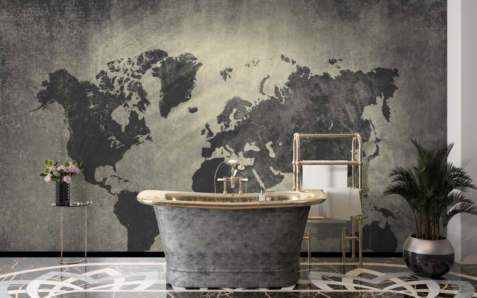 Фотошпалери силуети країн на бетонній стіні