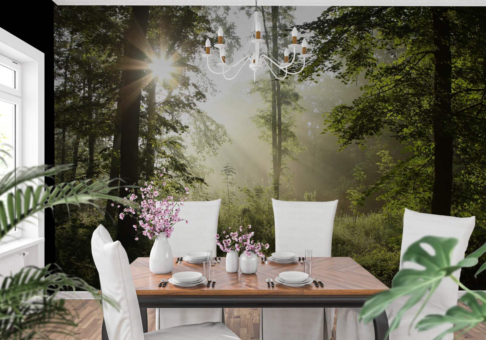 Фотошпалери сонячні промені відбивають нічну прохолоду від дерев