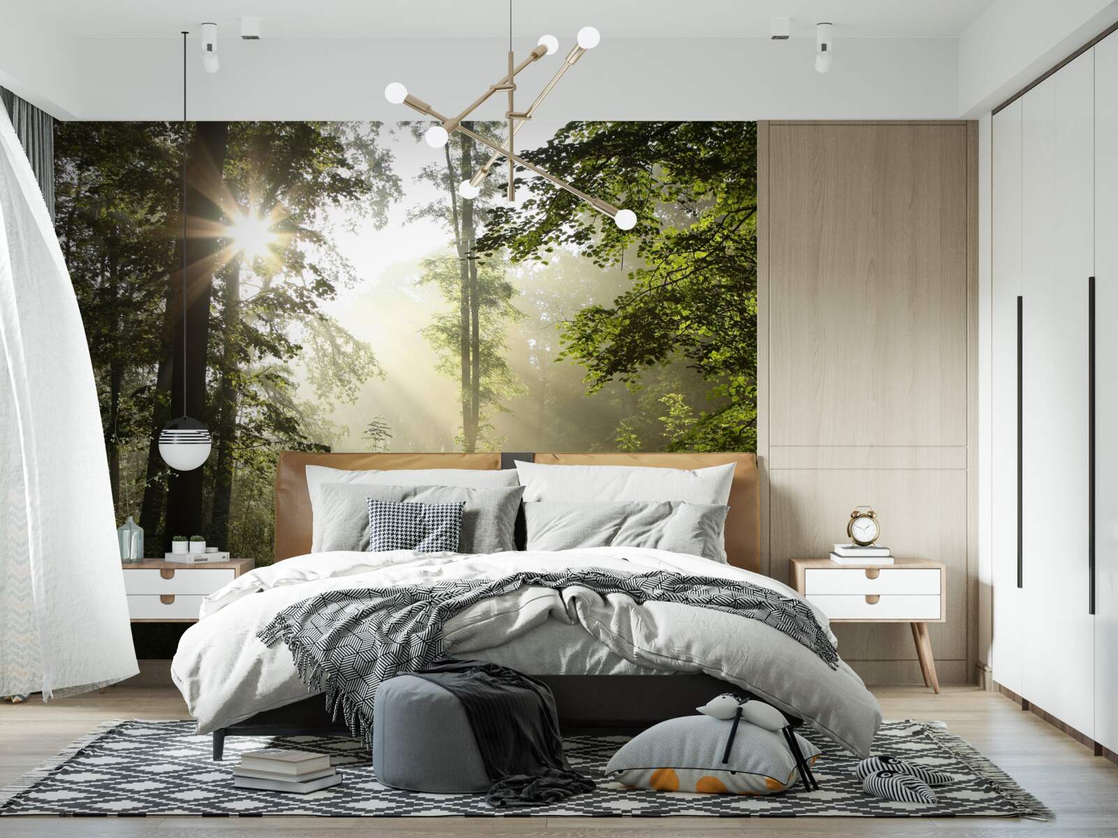 Фотошпалери сонячні промені відбивають нічну прохолоду від дерев