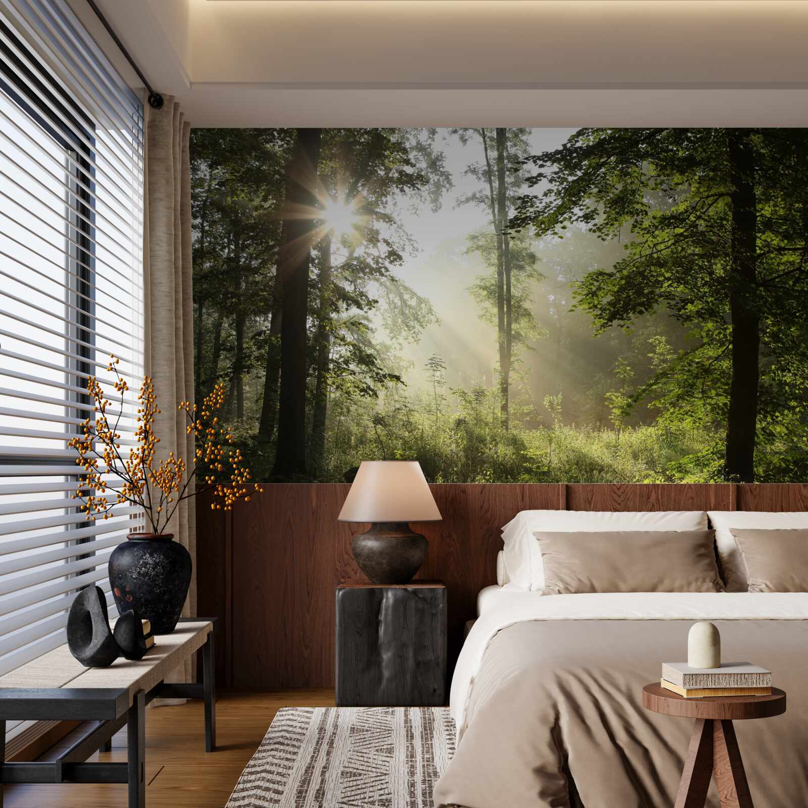 Фотошпалери сонячні промені відбивають нічну прохолоду від дерев