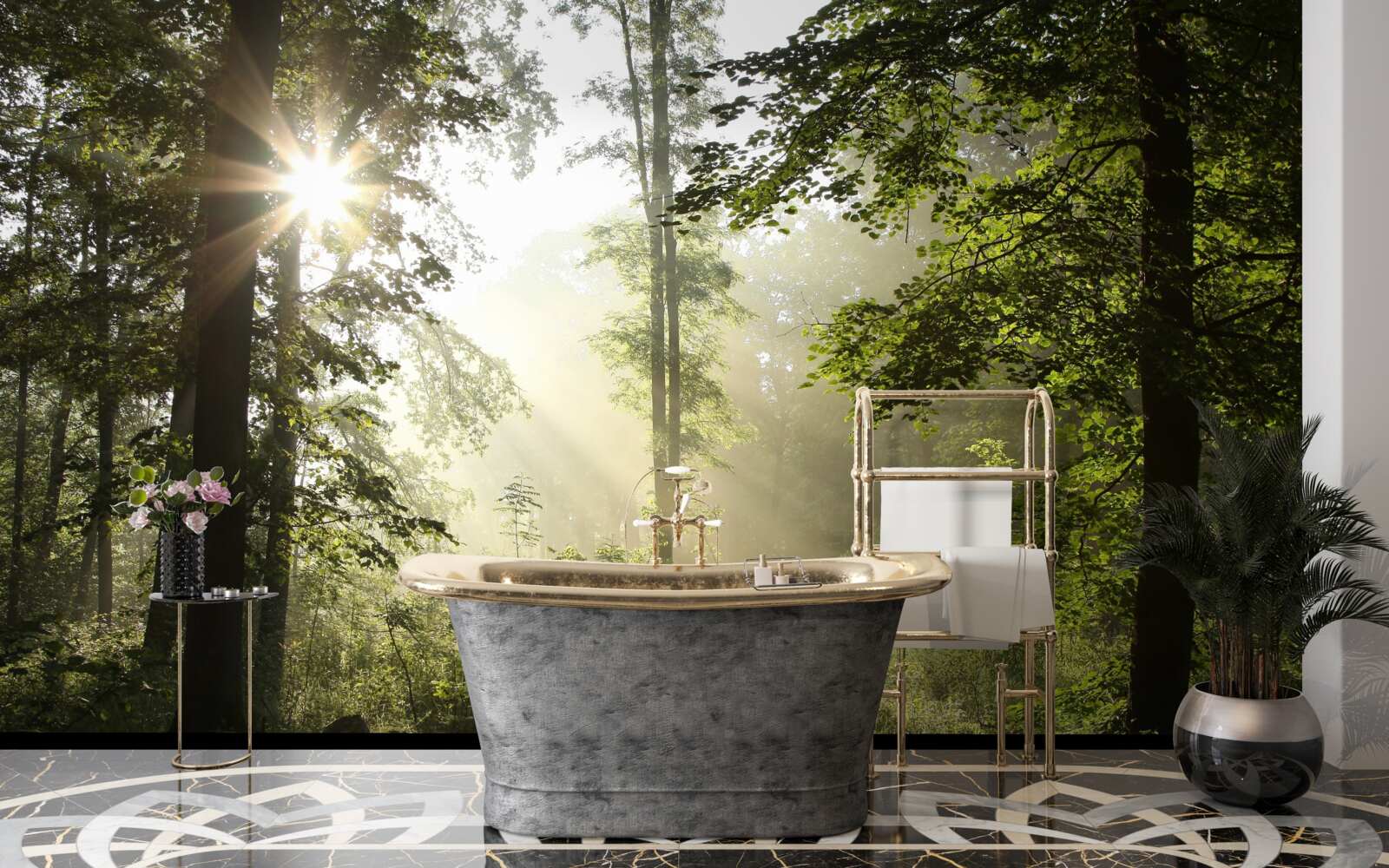 Фотошпалери сонячні промені відбивають нічну прохолоду від дерев