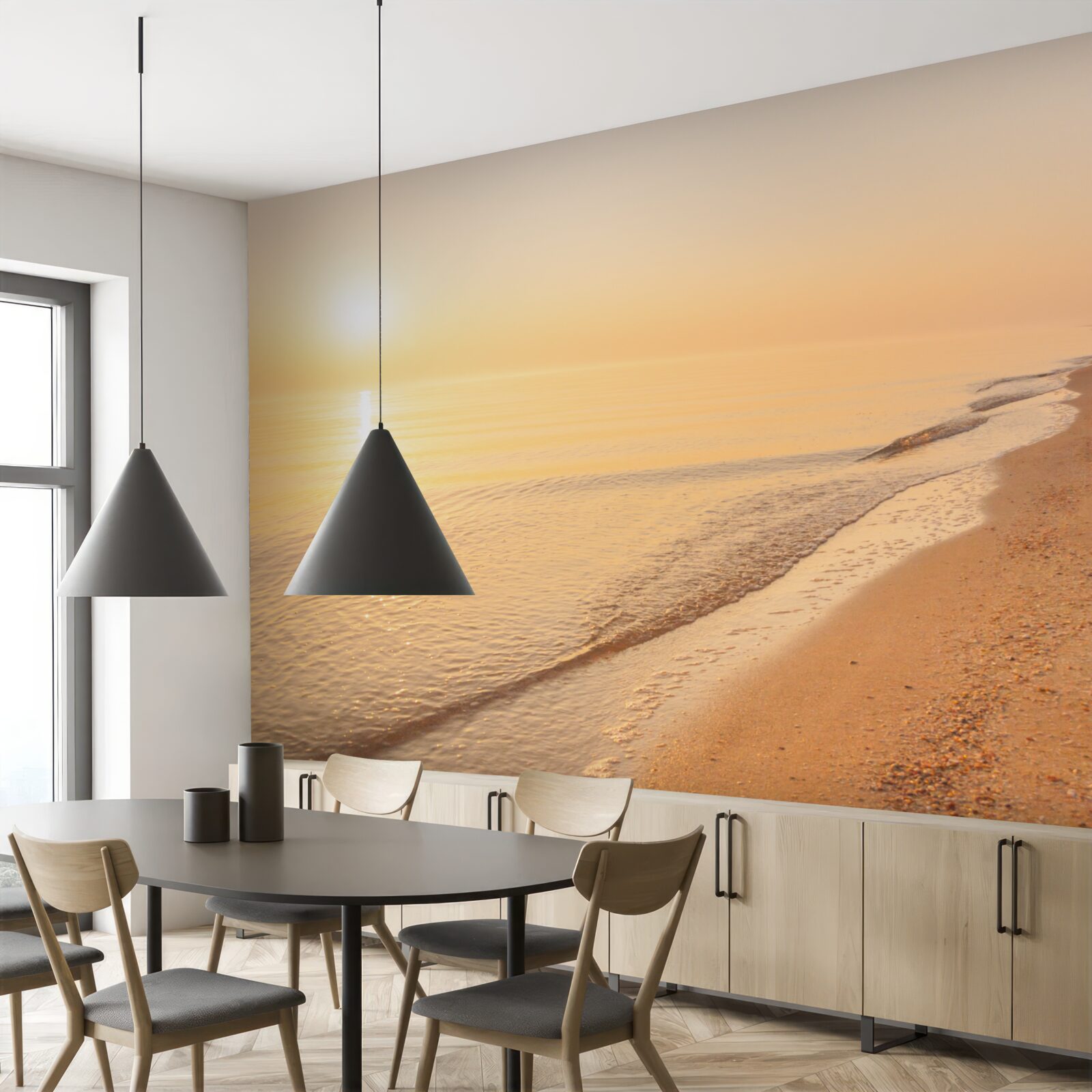 Фотошпалери захід сонця над морем влітку