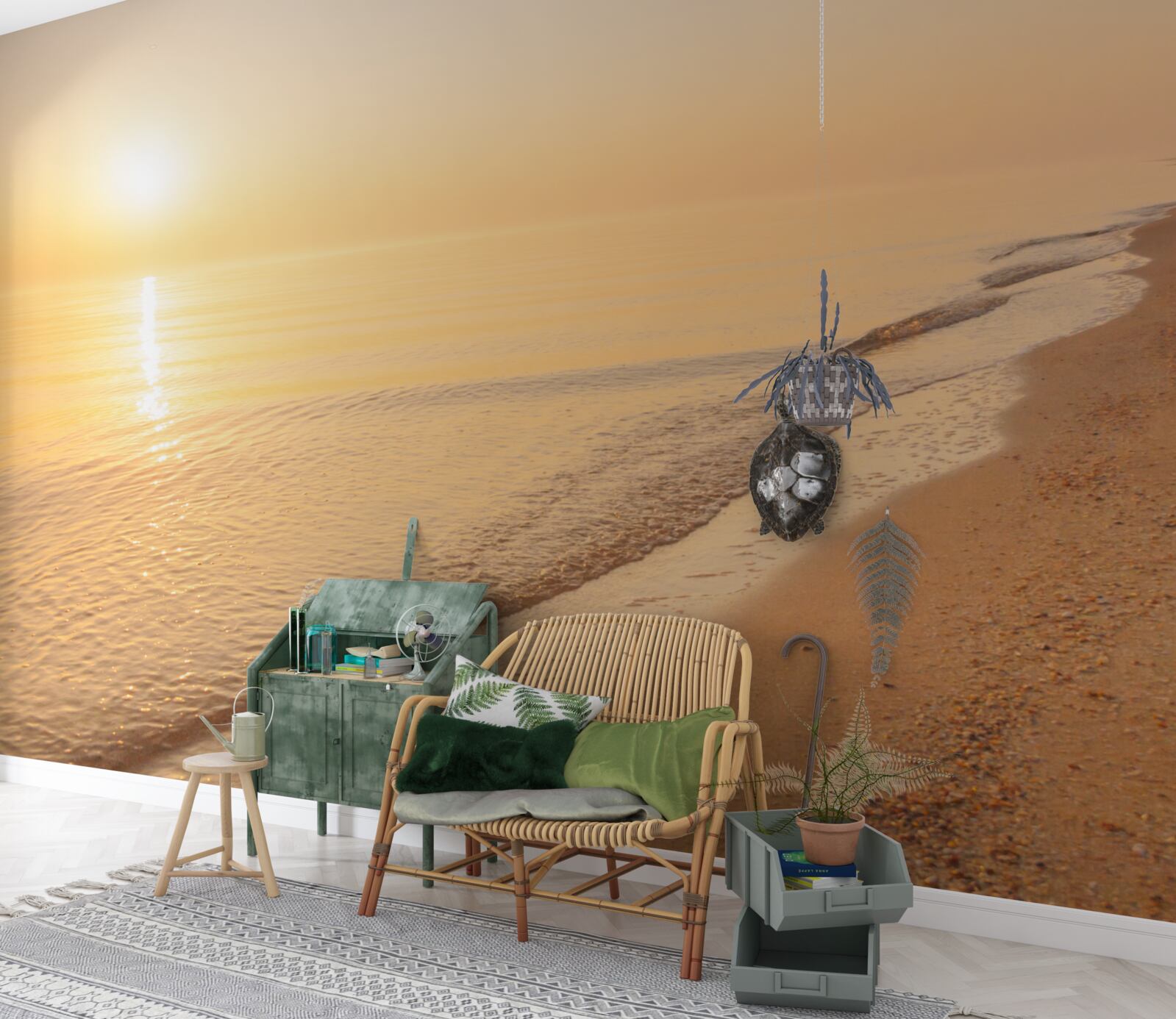 Фотошпалери захід сонця над морем влітку