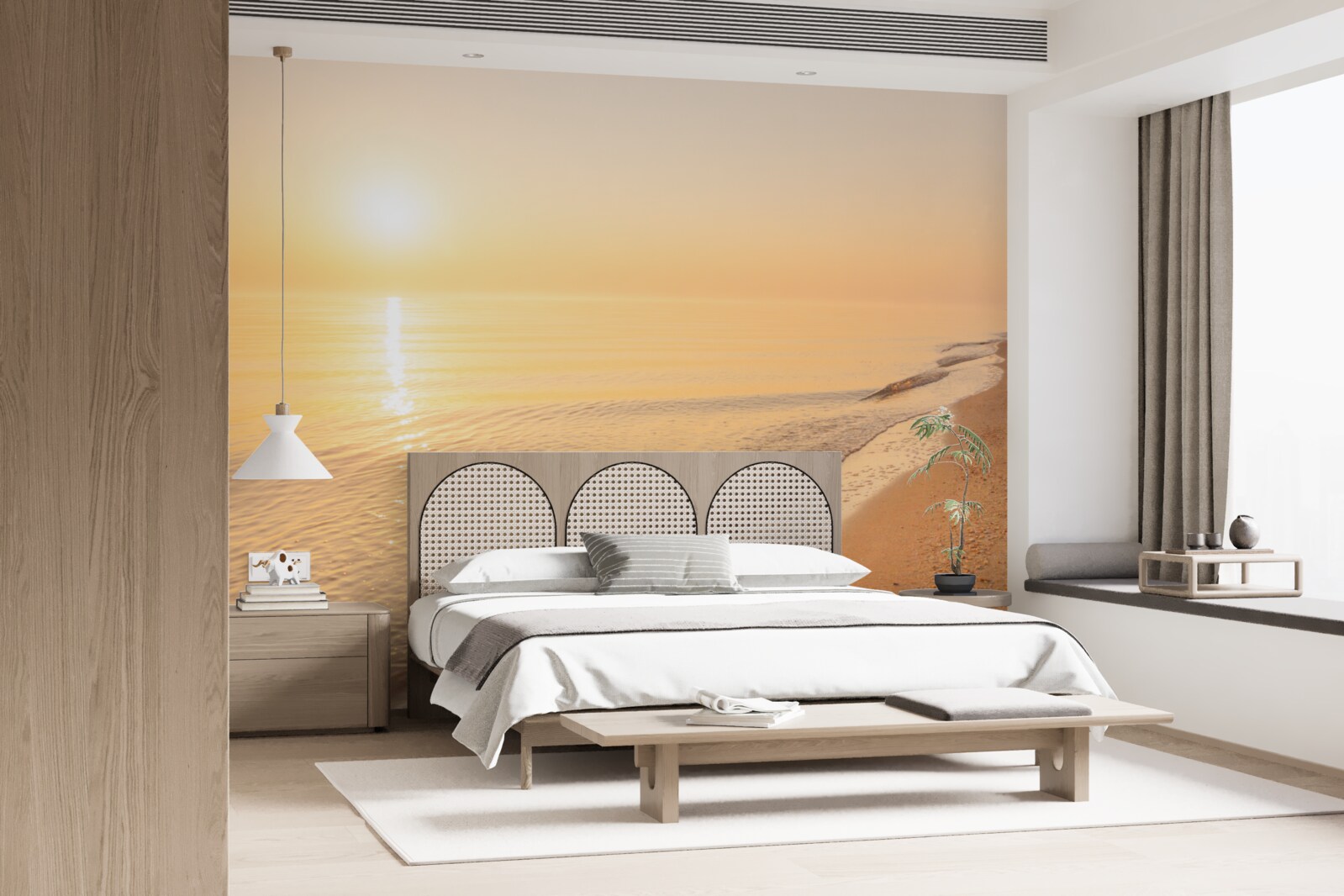 Фотошпалери захід сонця над морем влітку