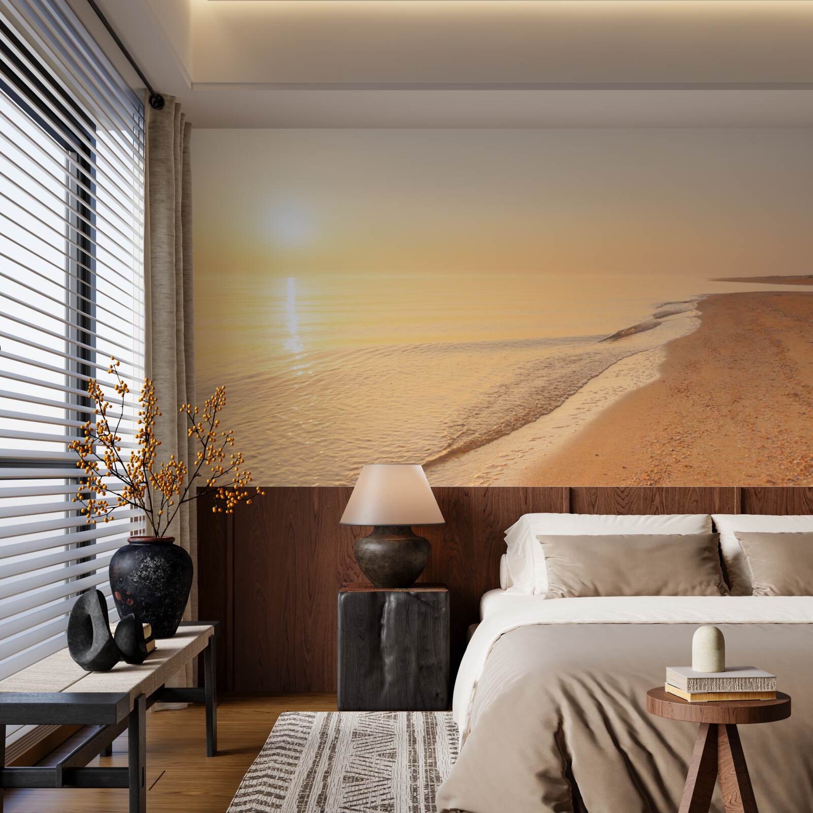 Фотошпалери захід сонця над морем влітку