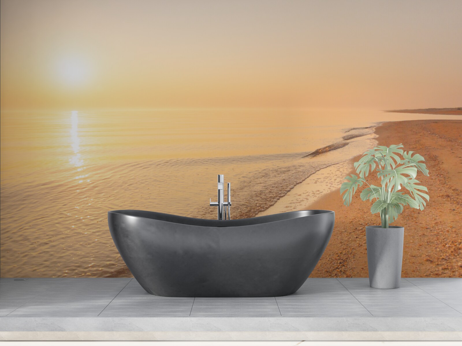 Фотошпалери захід сонця над морем влітку